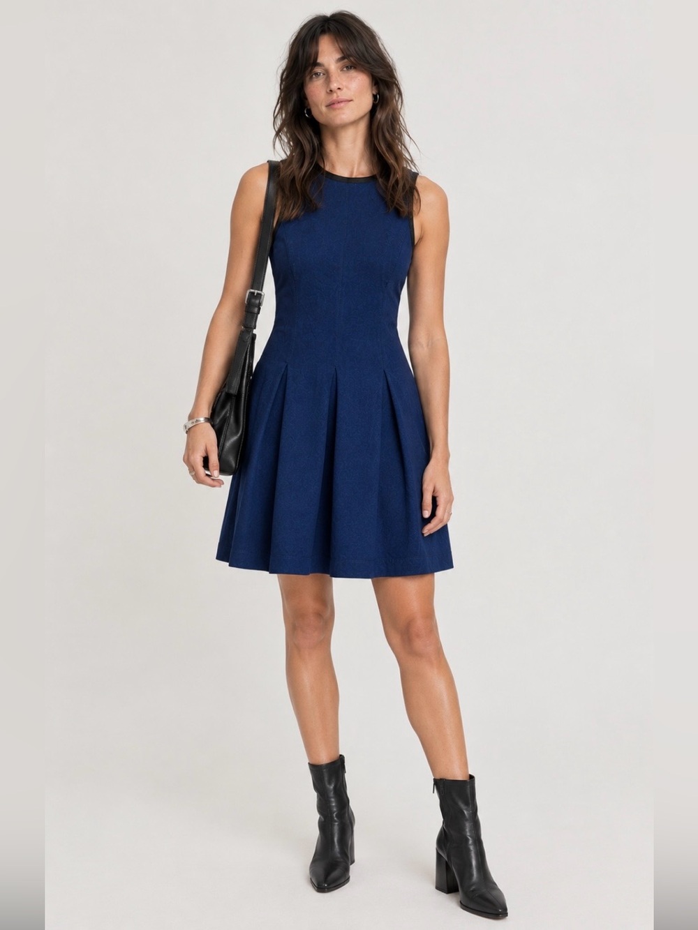 Sleeveless Navy Fit-and-Flare Dress